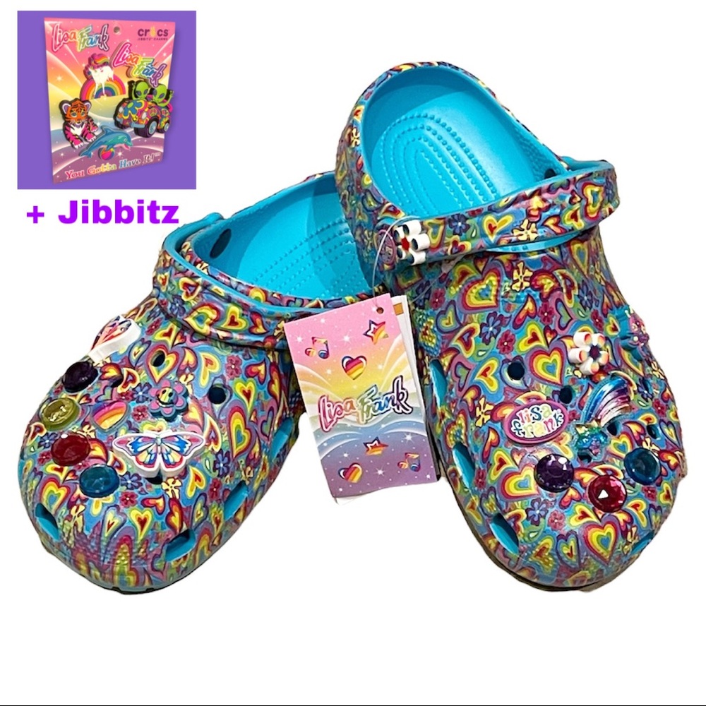 SOLD! LISA FRANK CROCS BIG KIDS RARE SIZE J5 WOMEN’S SIZE 7 + Lisa Frank Jibbitz
